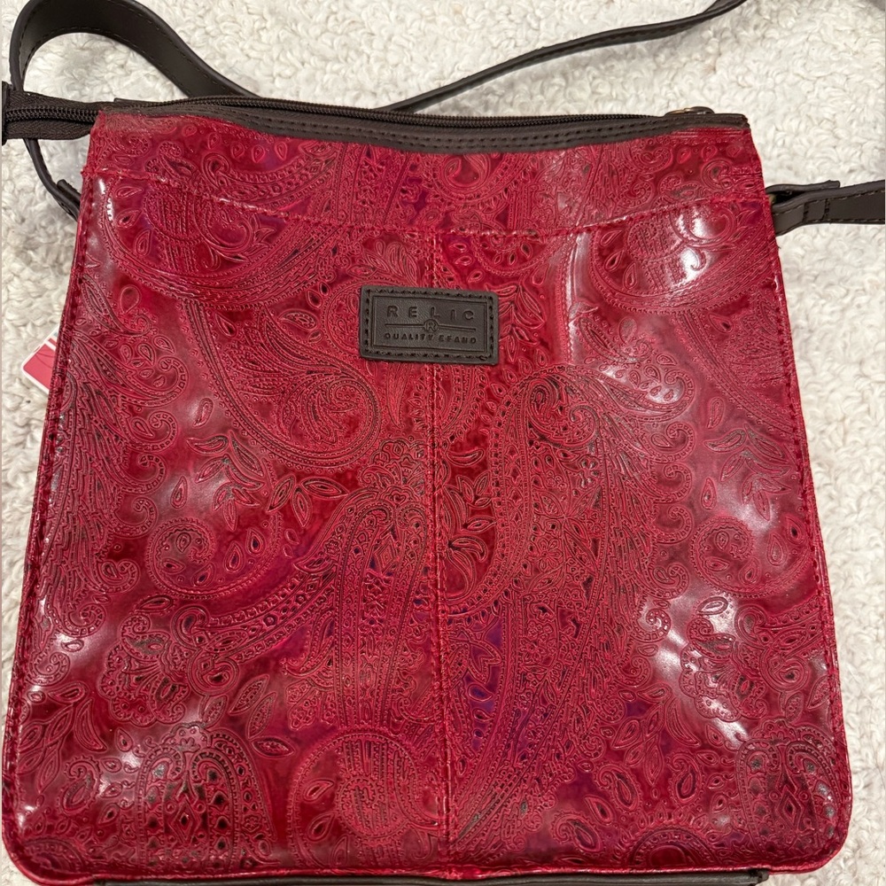 Relic Embossed Red Crossbody Bag